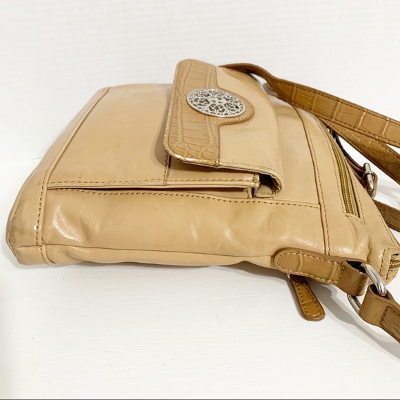 Giani Bernini Leather Convertible Crossbody Shoulder Bag Croc Embossed Trim - Picture 8 of 16